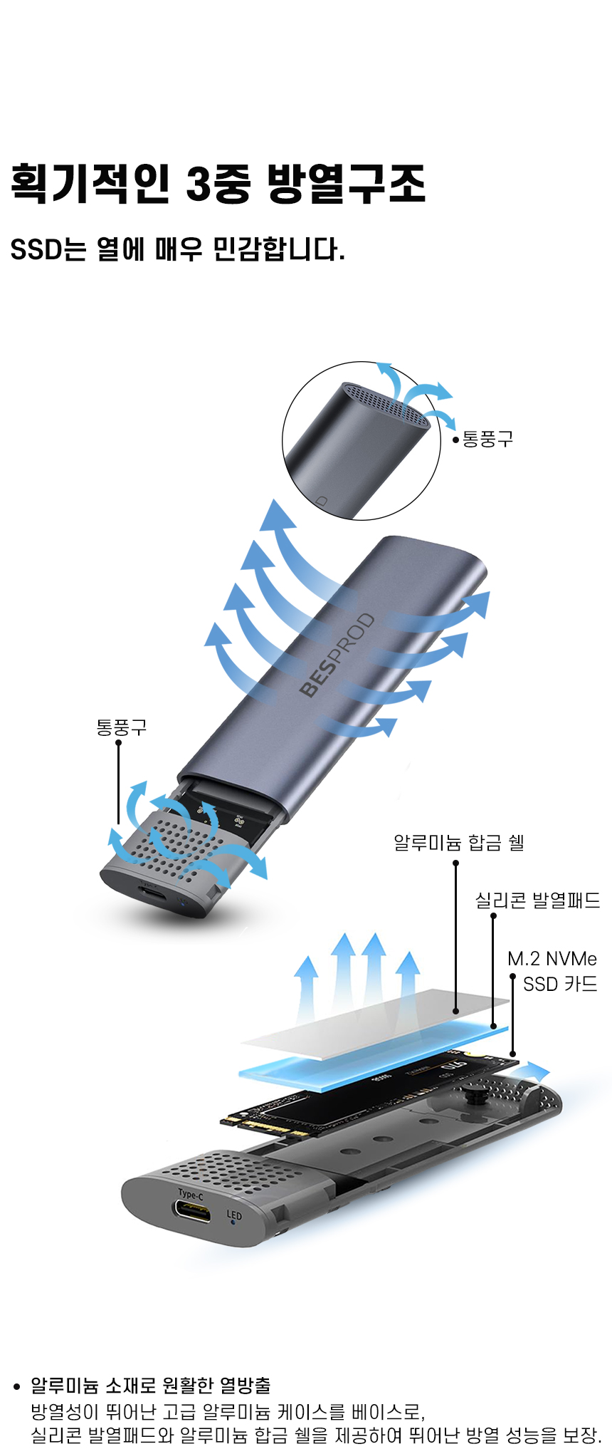하드디스크 ssd케이스 10Gbps 인클루저 BP-ME001 베스프로드